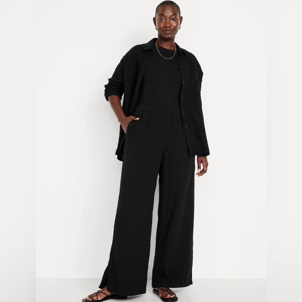 NWT! Old Navy Black High-Waisted Crinkle Gauze Super Wide-Leg Pants - Multiple - Picture 4 of 9